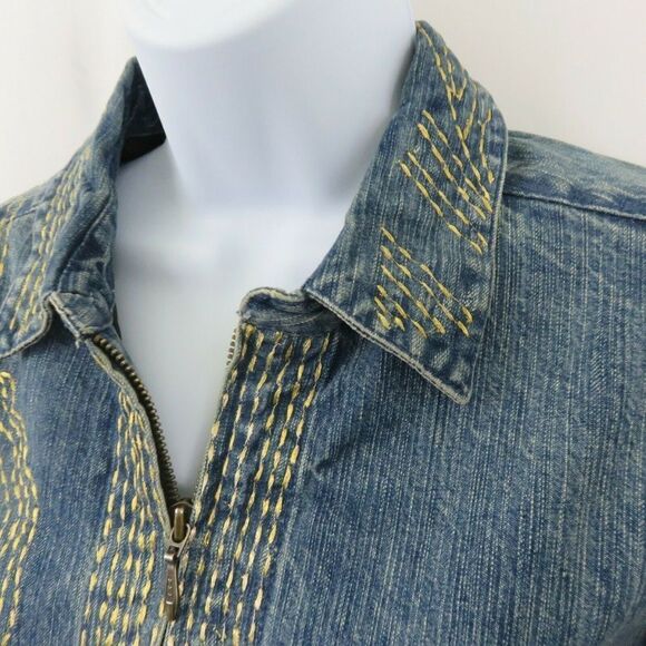 Chico's Gold Metallic Embroidery Denim Jacket - Picture 6 of 9
